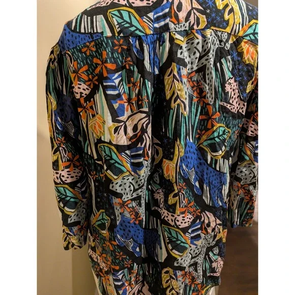 Anthropologie Margaret Jeane Leopard Top Size 6 Buttons 3/4 Sleeves Flaw - Picture 9 of 16